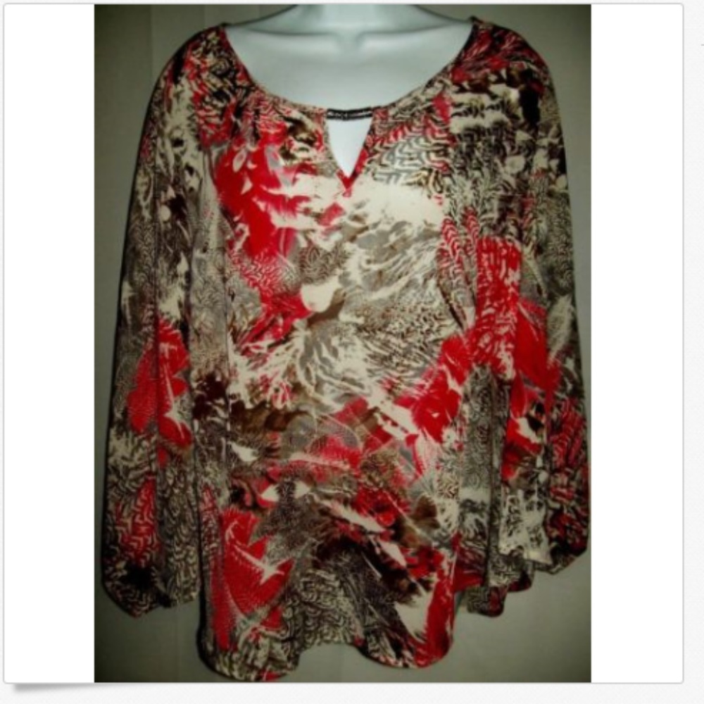 Unique Spectrum Womens Red Semi Sheer Boho Blouse